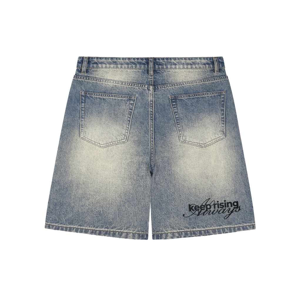 Riser Faded Distressed Baggy Denim Shorts