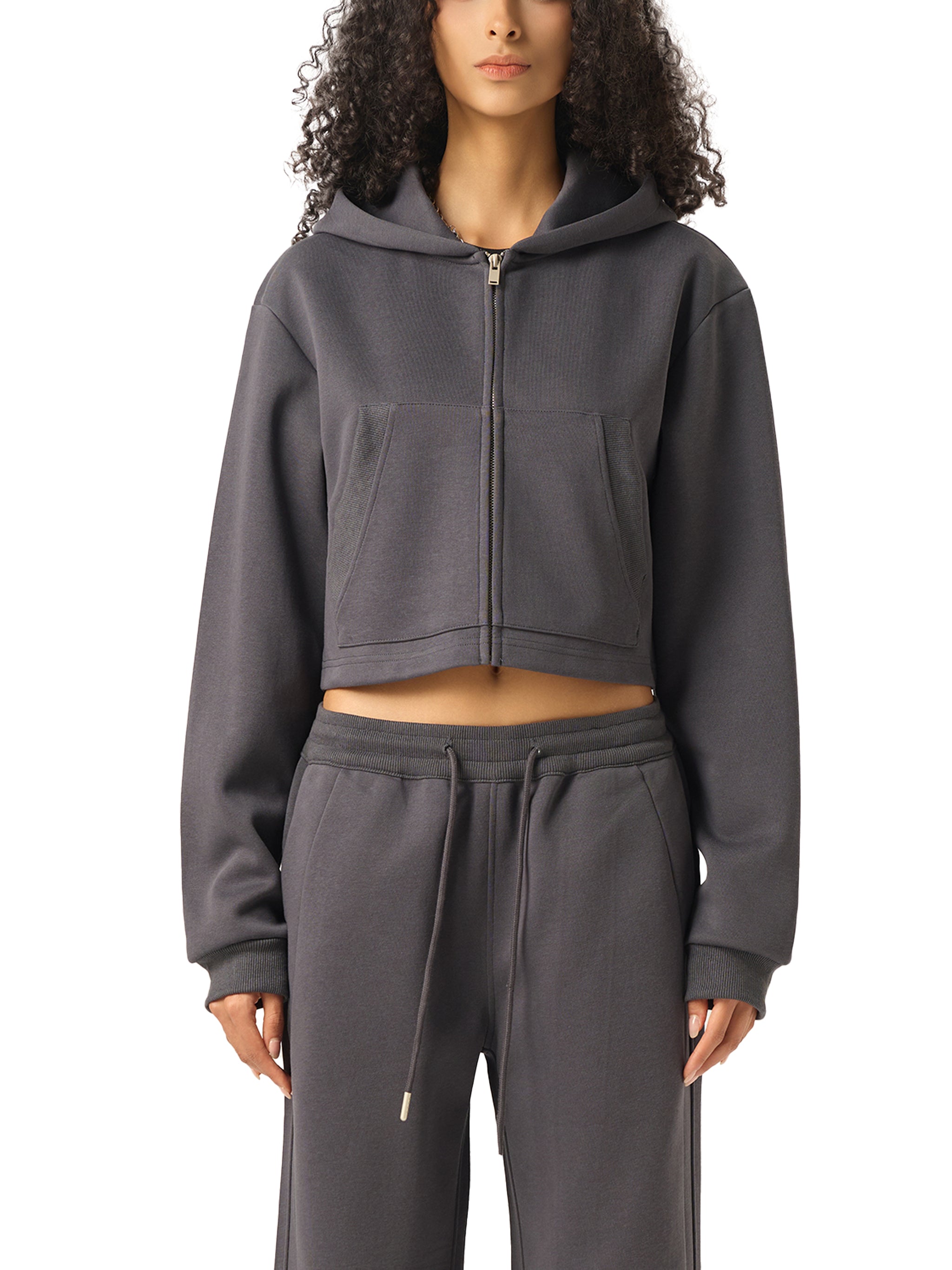 Riser Baddie Cropped Zip-Up Hoodie